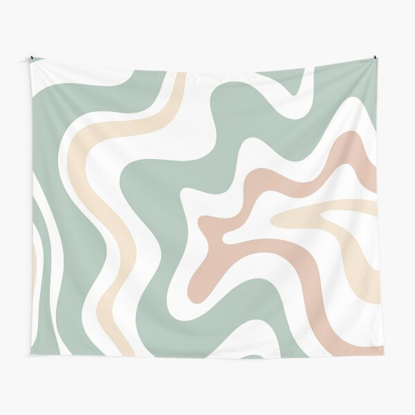 Liquid Swirl Retro Abstract in Light Sage Celadon Green, Light Blush, Cream, and White Tapestry