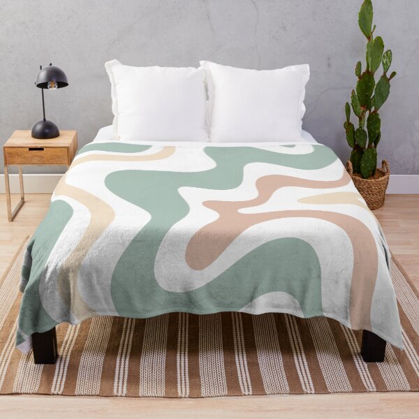 Liquid Swirl Retro Abstract in Light Sage Celadon Green, Light Blush, Cream, and White Throw Blanket