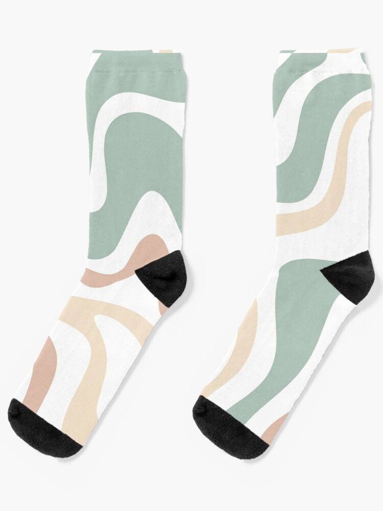 Liquid Swirl Retro Abstract in Light Sage Celadon Green, Light Blush, Cream,  and White Socks for Sale by kierkegaard