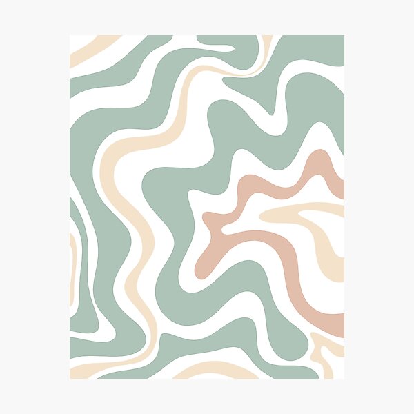 Liquid Swirl Retro Abstract in Light Sage Celadon Green, Light Blush, Cream, and White Photographic Print