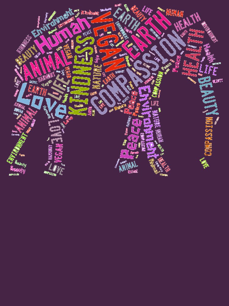 Thumbnail 3 of 3, Fitted T-Shirt, Vegan Elephant designed and sold by thehippievegan.