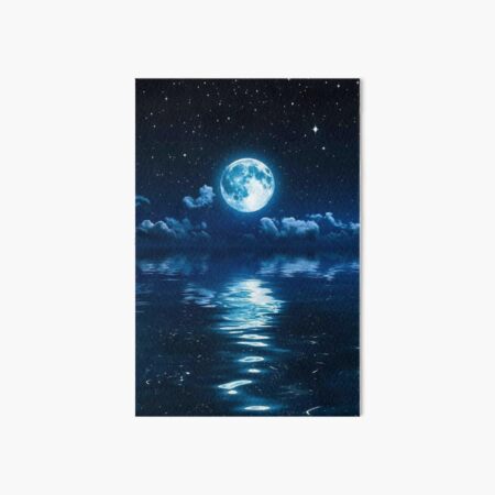 Framed Moon over Ocean Canvas Wall Art Night Sky Full Moon White Cloud  Painting