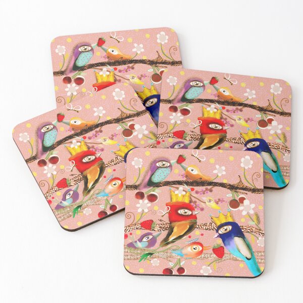 Item preview, Birds peach pink autumn king polka dots designed and sold by rupydetequila.
