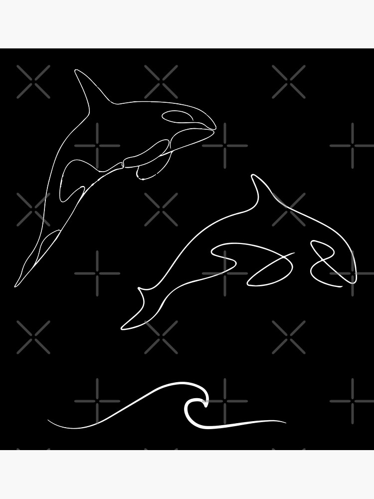 Hydro Flask sticker pack - ocean wave, dolphin and orca / killer whale  (white) | Line art minimalist | Poster