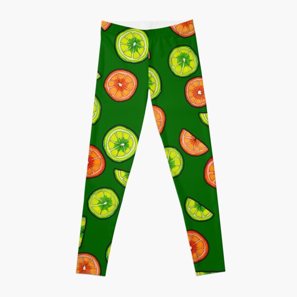 Oranges and Limes on Dark Green Leggings