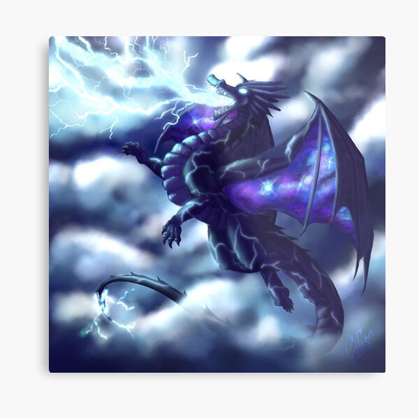 Lightning Dragon with Galaxy Wings Metal Print