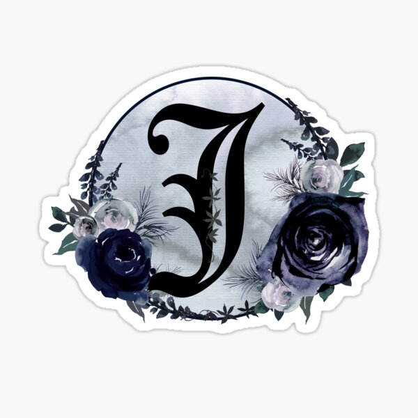The Letter J Gothic Black Floral Circle Monogram Sticker By Bumblefuzzies Redbubble