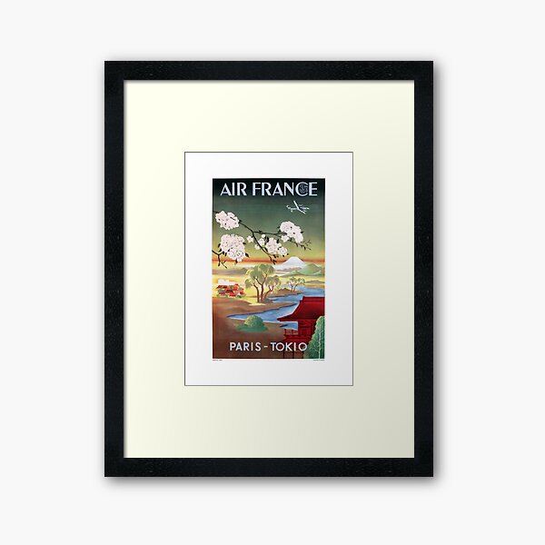 1952 AIR FRANCE Paris Tokyo Travel Poster Framed Art Print