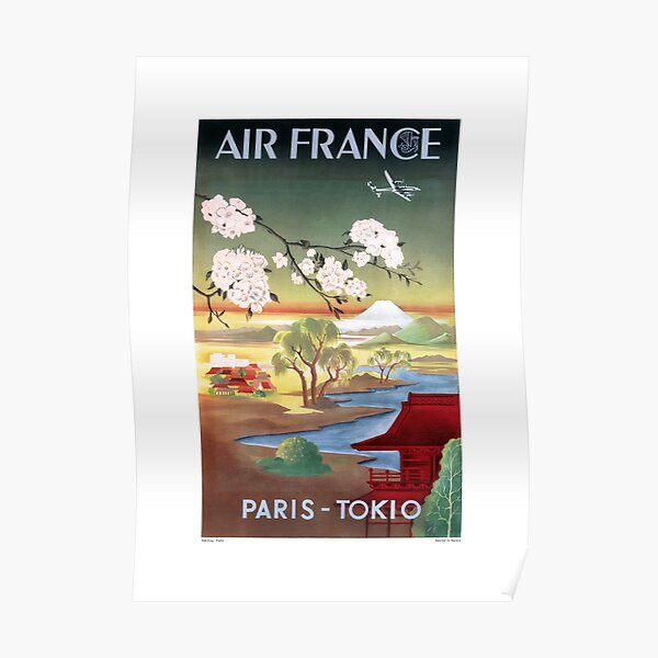 1952 Affiche de voyage AIR FRANCE Paris Tokyo Poster
