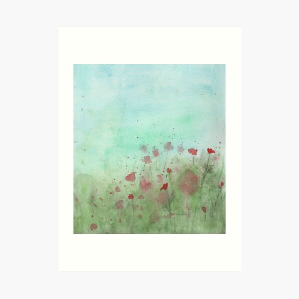 Watercolor Poppy Field Art Print