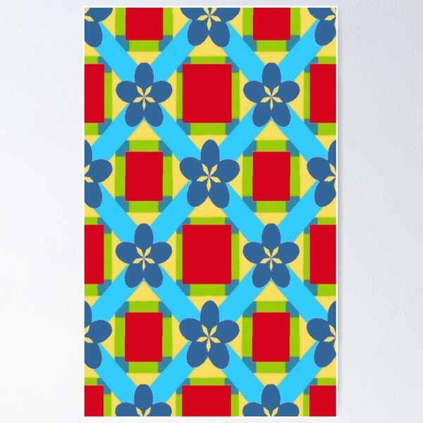 Item preview, Checkered Blue and Red Pattern with Flowers designed and sold by Sendreka.