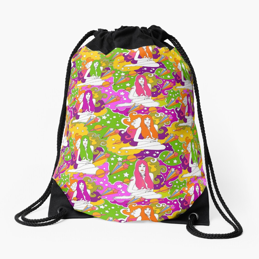 psychdelic space Drawstring Bag