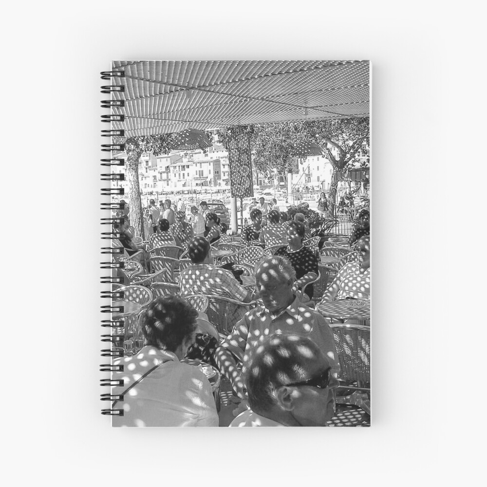 Cafe in Soler Black and White Spiral Notebook