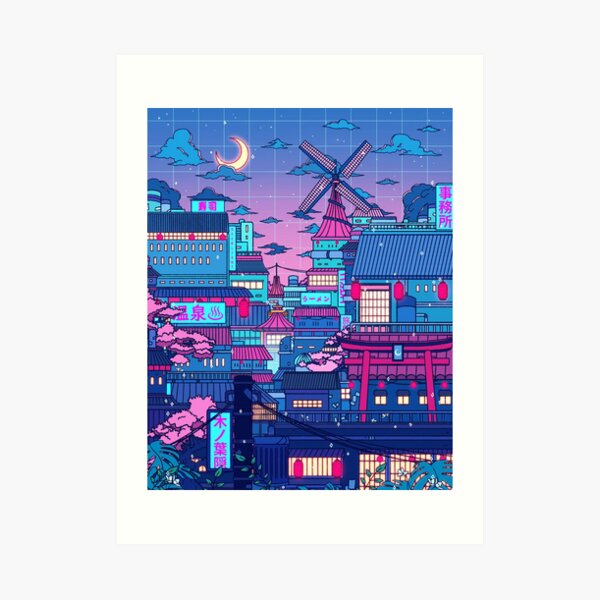 Cyberpunk Village Art Print