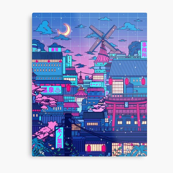 Cyberpunk Village Metallbild