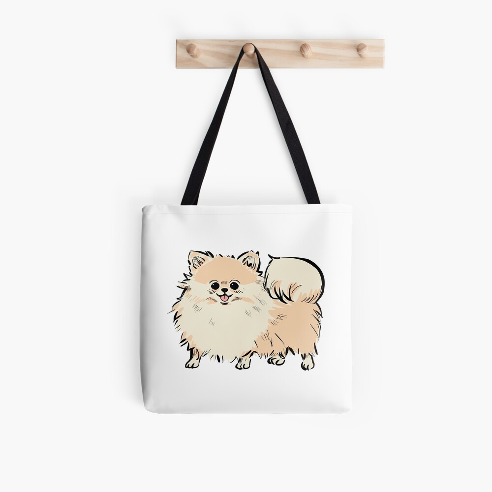 Shein Pals White Canvas Shoulder Tote Bag White Pomeranian Puppy Dog