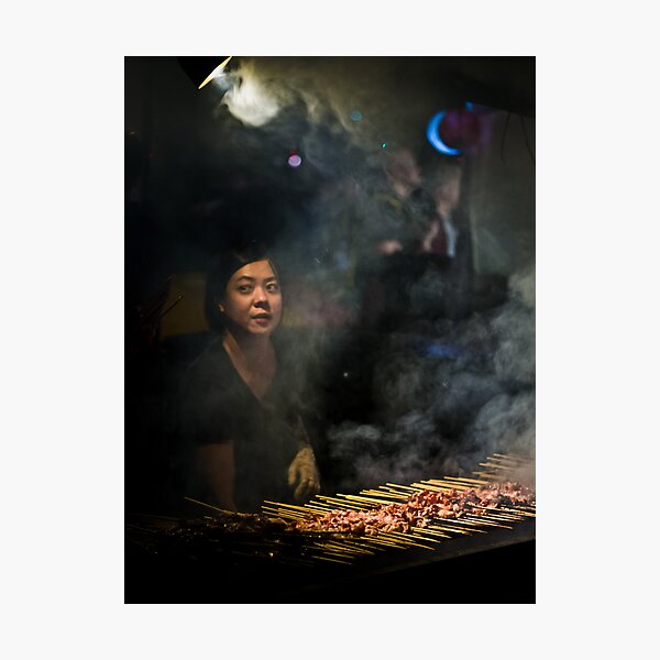 Satay Vendor - White Night Photographic Print
