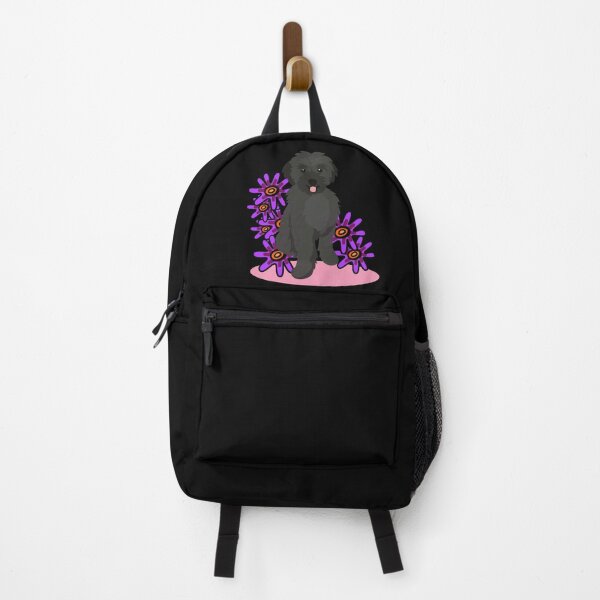 Item preview, Doodle Dog With Purple Flowers Black Golden Doodle Dog on Pad with Sumptuous Purple Flowers designed and sold by Skyfarer.