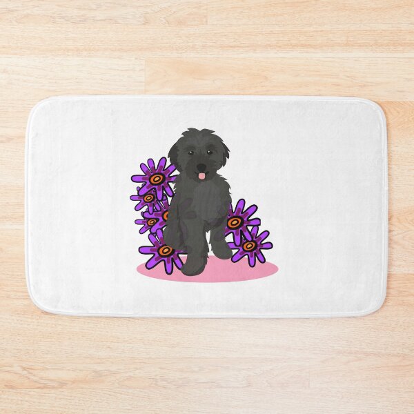 Item preview, Doodle Dog With Purple Flowers Black Golden Doodle Dog on Pad with Sumptuous Purple Flowers designed and sold by Skyfarer.
