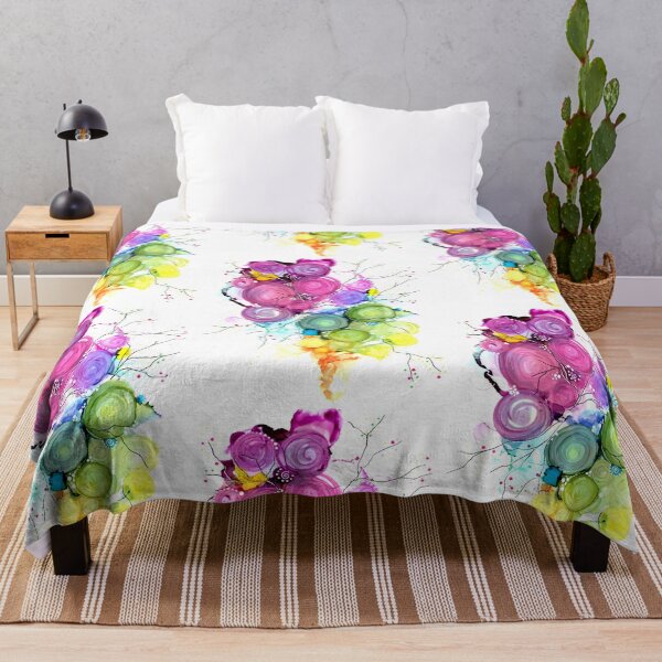 Abstract Alcohol Ink Floral Bouquet Throw Blanket