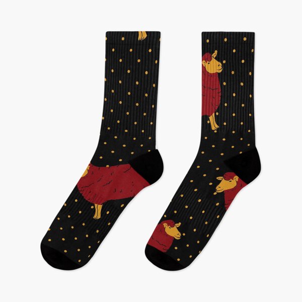 Item preview, Red Sheep With Yellow Polka Dots | Traditional Russian Style Seamless Pattern  designed and sold by EarlessPierre.