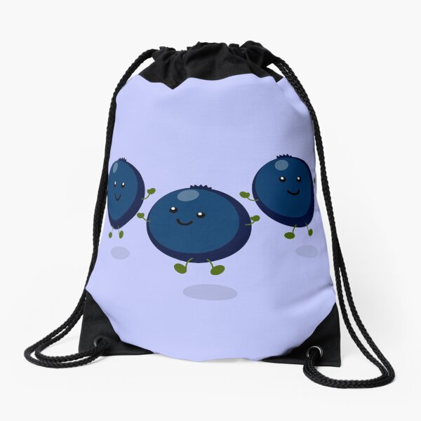 Cute happy blueberries cartoon illustration Drawstring Bag