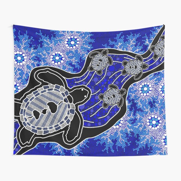 Authentic Aboriginal Art - Baby Sea Turtles Tapestry