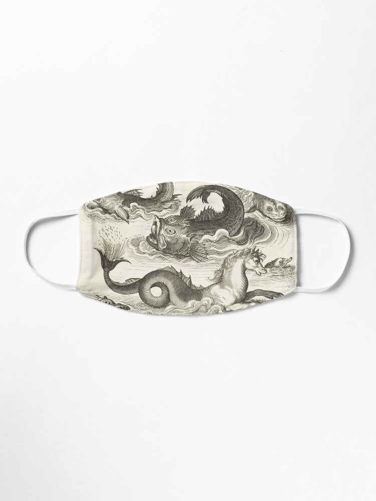 Alternate view of MEDIEVAL BESTIARY,Black White Fantastic Aquatic Animals and Sea Horse of Neptune Mask