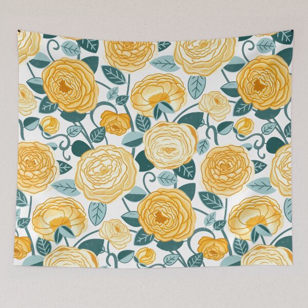 Item preview, Teal & Mustard Climbing Rosa Vines  designed and sold by TigaTiga.