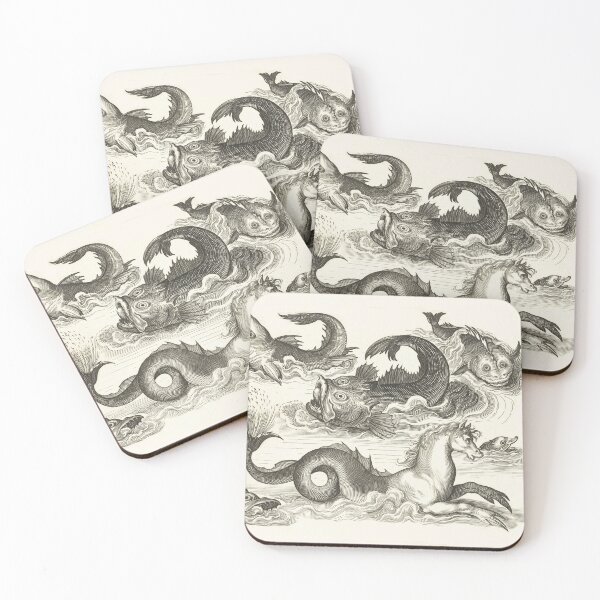 Item preview, MEDIEVAL BESTIARY,Black White Fantastic Aquatic Animals and Sea Horse of Neptune designed and sold by BulganLumini.