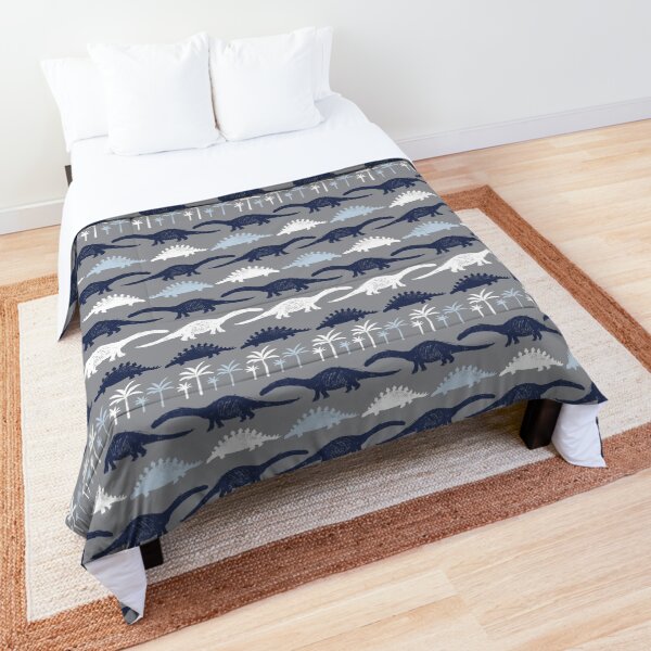 Vector Grey Dinosaur Pen Sketch Repeat Pattern Comforter
