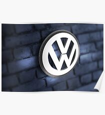 Vw Badge on an old blue wall Poster