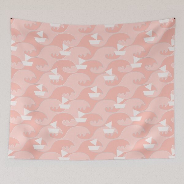 Item preview, sailboats on pink ocean waves designed and sold by rysunki-malunki.
