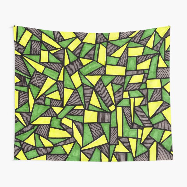 Stained Glass Geometric Pattern in Green and Yellow Tapestry