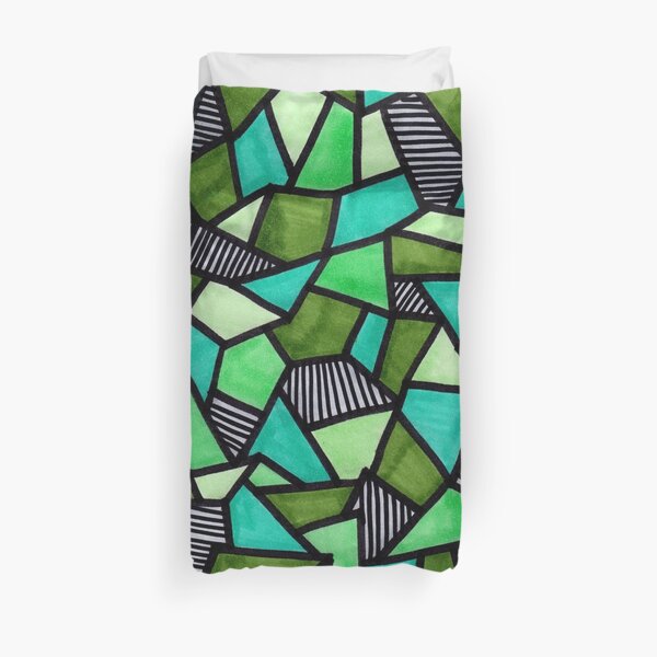 Stained Glass Geometric Pattern in Greens Duvet Cover