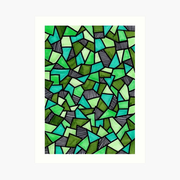 Stained Glass Geometric Pattern in Greens Art Print