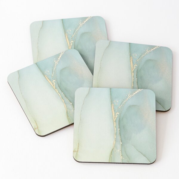 Soft Green Marble With Gold Coasters (Set of 4)