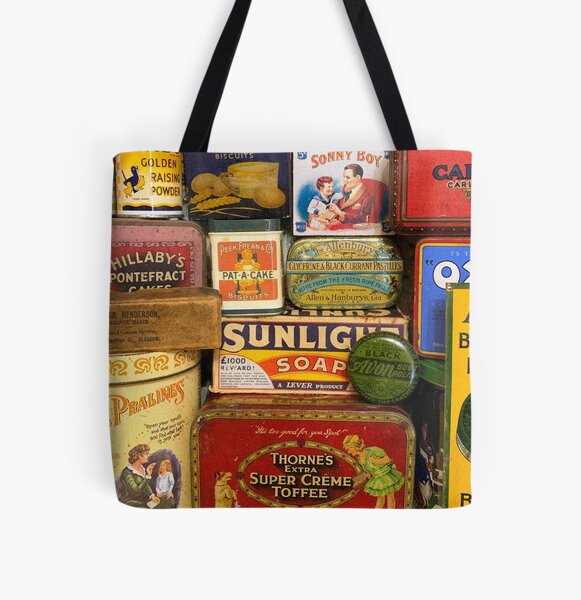 vintage tins All Over Print Tote Bag