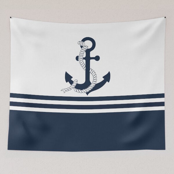 Item preview, Nautical blue anchors with blue and white stripes designed and sold by IoanaHraball.
