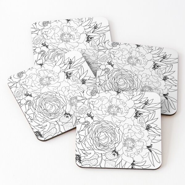 Item preview, Nanette bouquet line art in black and white (2) designed and sold by blursbyai.