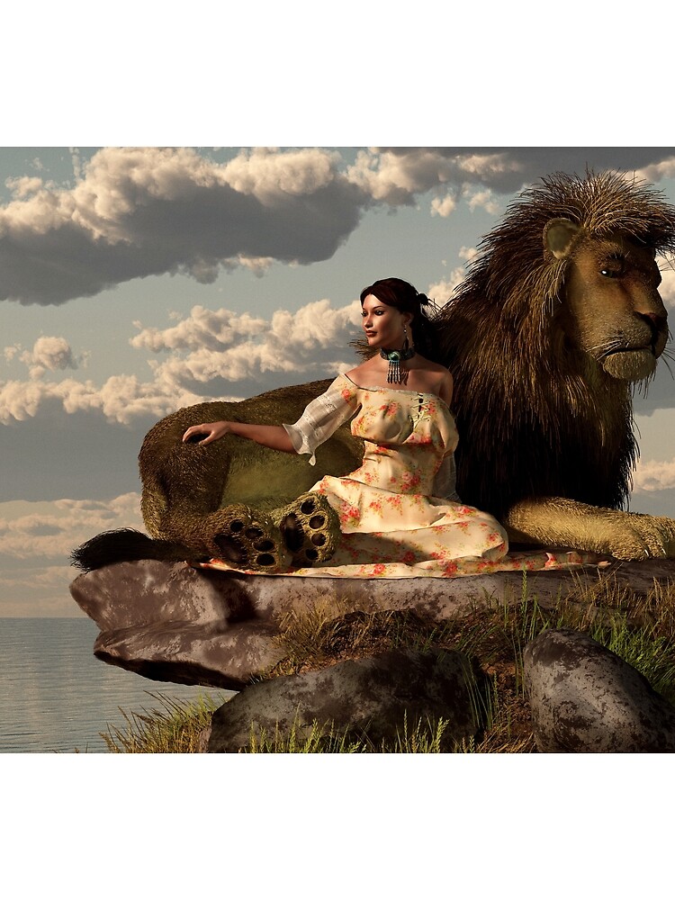 Foulard for Sale avec l'œuvre « Femme avec lion » de l'artiste