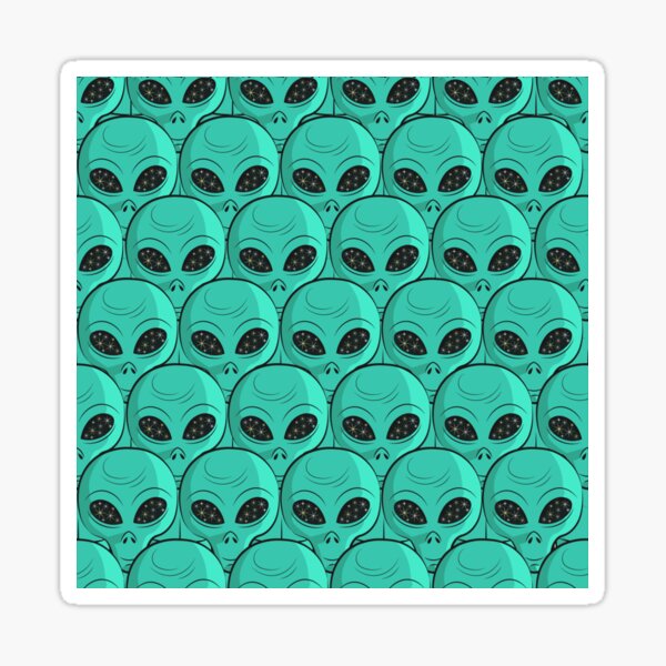 Blue Green Aqua Space Alien Aliens Area 51 Grey Greys Gray Grays in Blue Green pattern Sticker