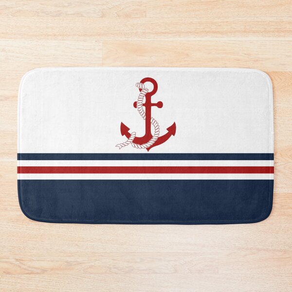 Item preview, Nautical navy blue and white stripes with a red anchor designed and sold by IoanaHraball.