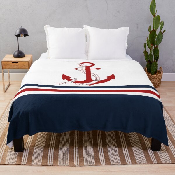 Item preview, Nautical navy blue and white stripes with a red anchor designed and sold by IoanaHraball.