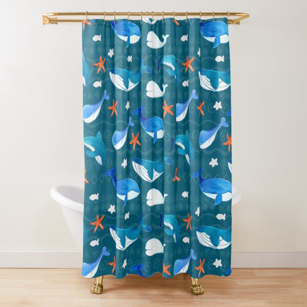 Vista previa del artículo con la obra «Patrón marino de ballena azul y peces», diseñado y vendido por MGdezigns.