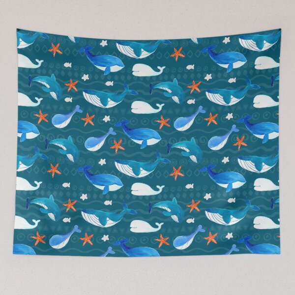 Item preview, Blue Whale and Fishes Marine Pattern designed and sold by MGdezigns.