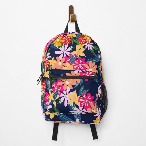 Item preview, Colourful flowers on dark blue- pink, orange, yellow designed and sold by Urvashi Patel.