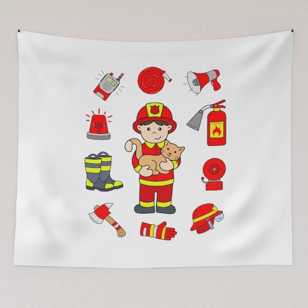 Item preview, Boy as Fireman with Cat and Firefighter Accessories designed and sold by samshirts.