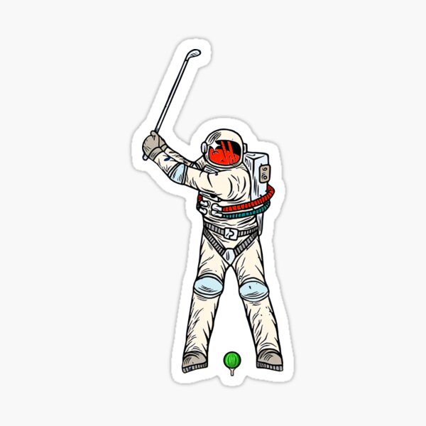funny golf player, astronaut play golf, funny gift for golf player Sticker