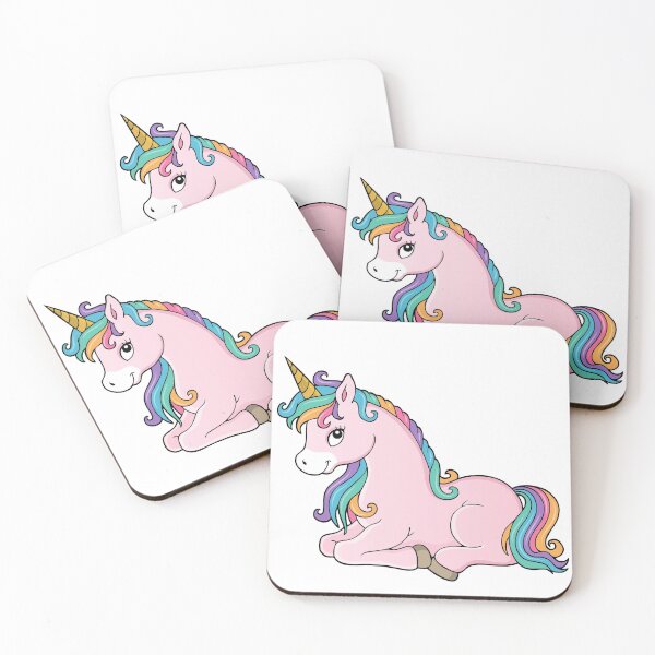 Item preview, Pink unicorn with rainbow mane laying down designed and sold by SunnyDesignsCo.
